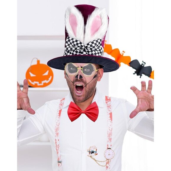White Rabbit Costume Plush Bunny Ears Top Hat for Easter Halloween Cosplay main image 6